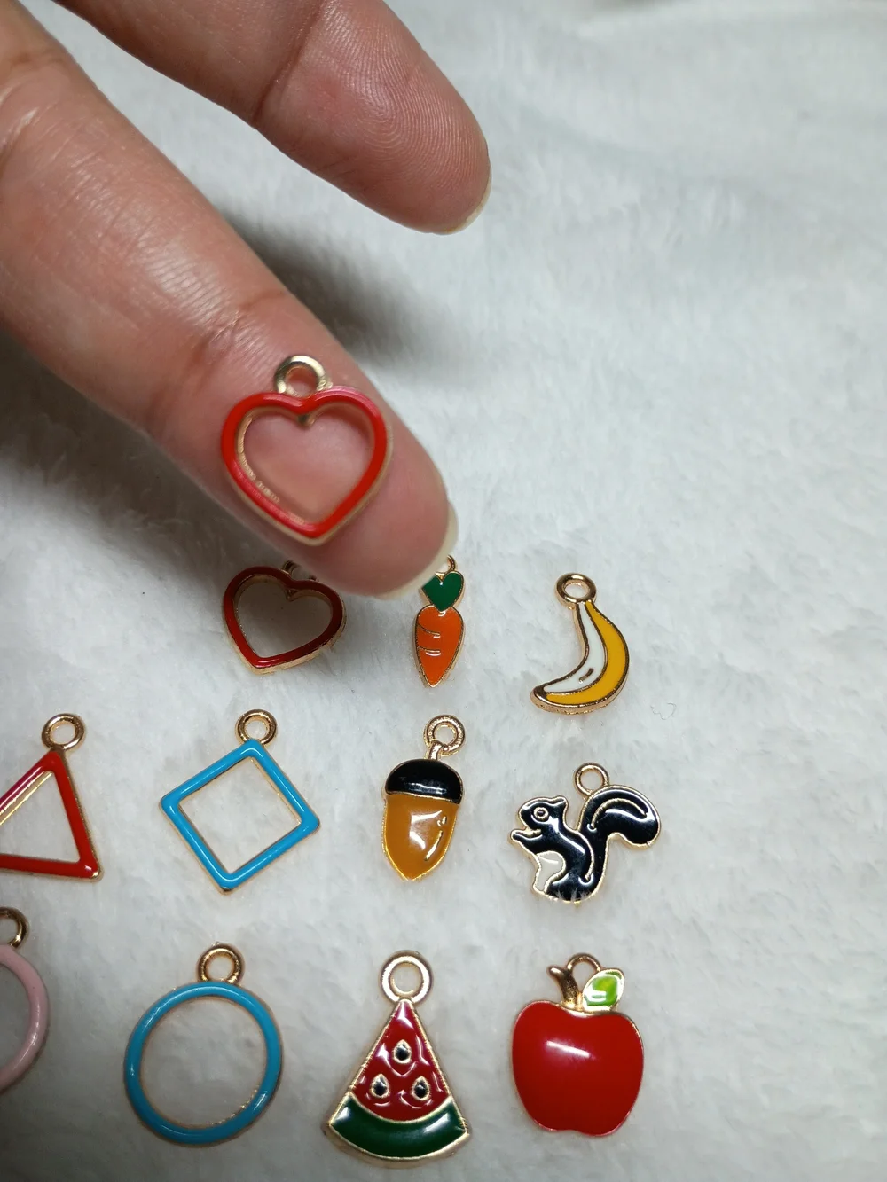 Kids Enamel Fruit & Shape Charm Set - Red, Blue, Pink, Black, Orange